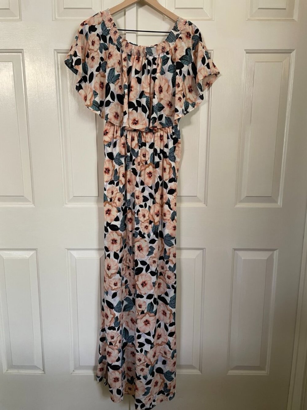 Show Me Your Mumu Medium Floral Ruffle Off Shoulder Maxi Dress Side Slits
